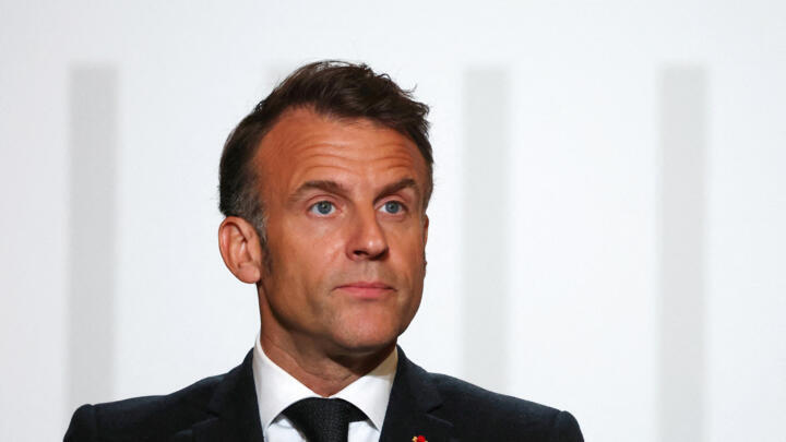 France's President Emmanuel Macron delivers a speech during a ceremony at the Élysée Palace in Paris, on April 15, 2025.