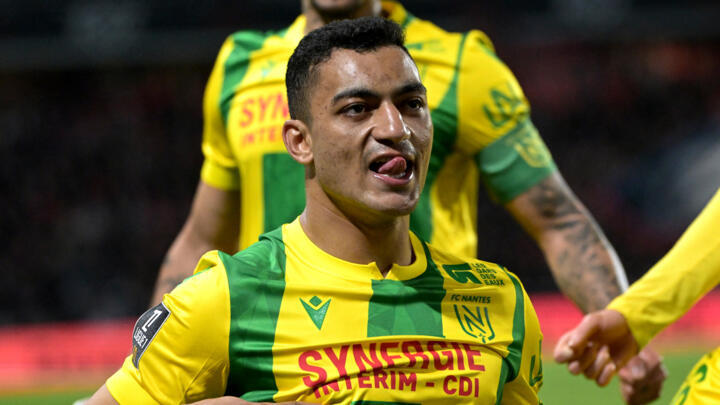 Nantes' Egyptian forward #31 Mostafa Mohamed during the French L1 football match between Stade Rennais FC and FC Nantes at Roazhon Park stadium in Rennes, western France on April 18, 2025.
