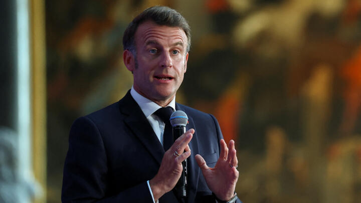 French President Emmanuel Macron at the Chateau de Versailles, near Paris, on May 19, 2025.
