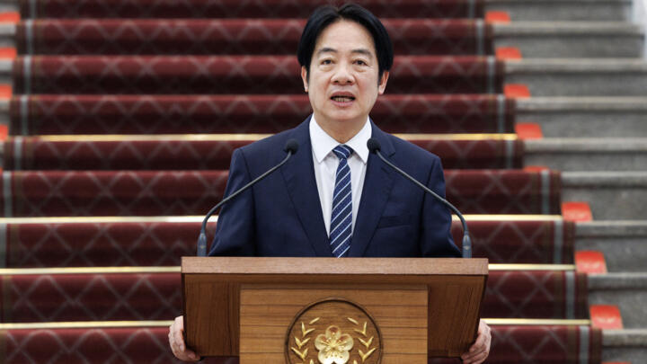 Taiwan's President Lai Ching-te delivers an address to mark the first anniversary of his inauguration at the Presidential Office in Taipei on May 20, 2025.