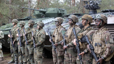 Soldiers during exercises of the Lithuanian army and a French-German brigade in Lithuania