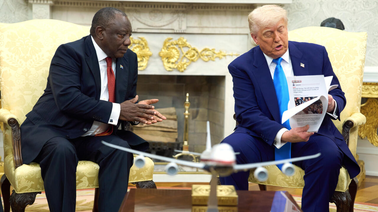 President Donald Trump meets South Africa's President Cyril Ramaphosa in the Oval Office of the White House, Wednesday, May 21, 2025, in Washington.