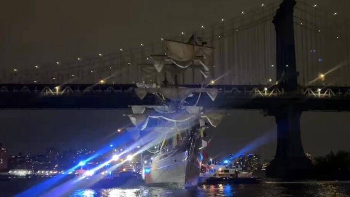 A Mexican Navy training ship slammed into the Brooklyn Bridge