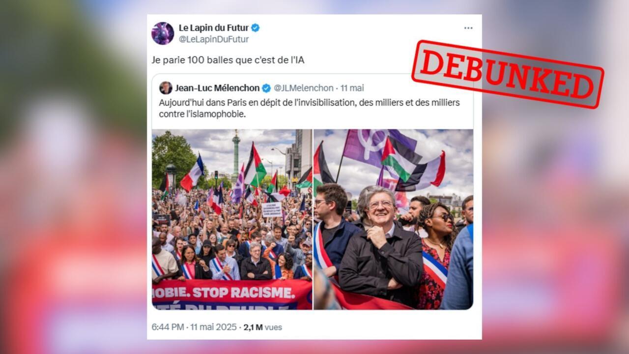 This post shared on May 11 implies that the photo shared by politician Jean-Luc Mélenchon was modified using AI.